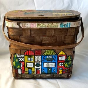 Vintage Hand-painted Caro-Nan Woven Wood Basket Purse Signed by Caro Nan Herself